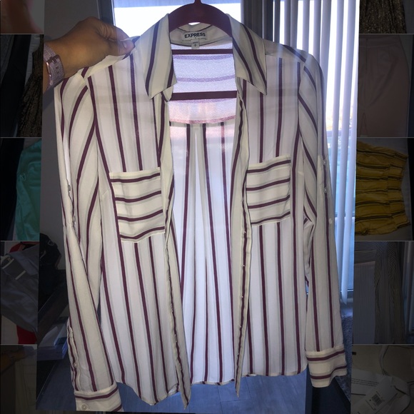 3 Small Express Portofino Striped Blouses - Picture 3 of 5
